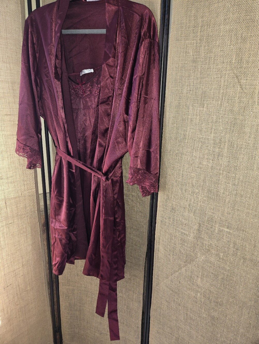 Lace-Trim Burgundy Robe Nightie Belt Women's Intimates EKOUAER XXL NWOT